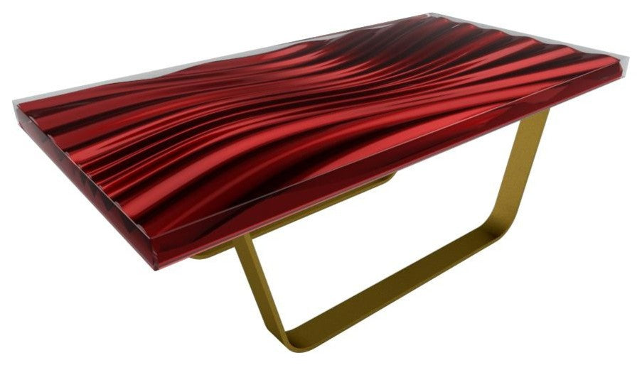 Modern Wave Coffee Table, Green_Metal Profile_Brushed Bronze