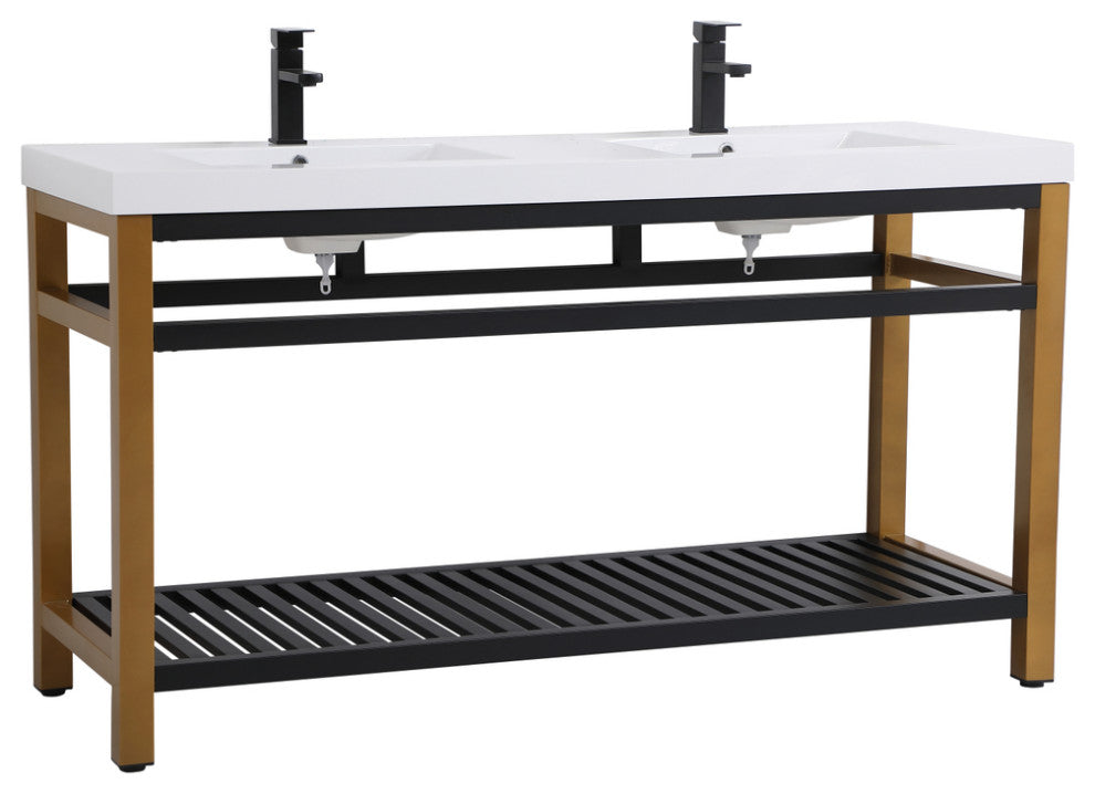 Home Living Single Bathroom Metal Vanity, Golden Black, 60"