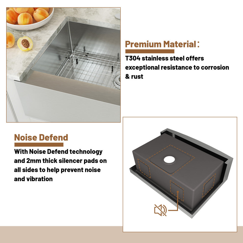 Stainless Steel Farmhouse Single Bowl Kitchen Sink with Accessories