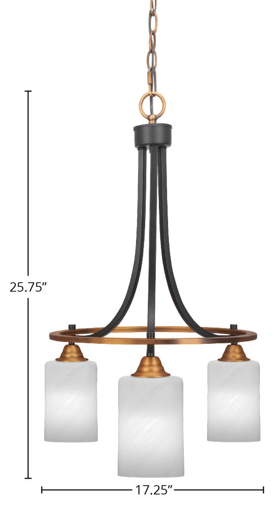 Paramount Downlight 3-Light Chandelier, Matte Black & Brass, 4" White Marble