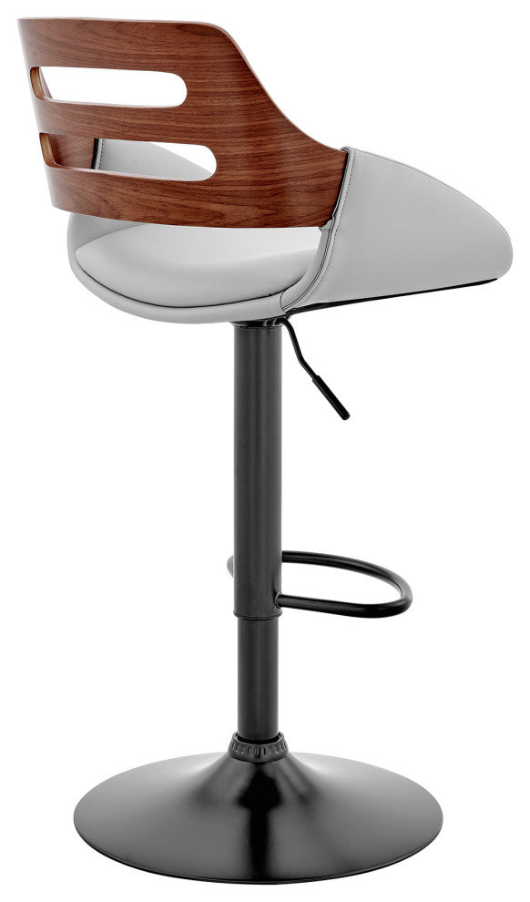 Gray Faux Leather and Walnut Wood Adjustable Bar Stool
