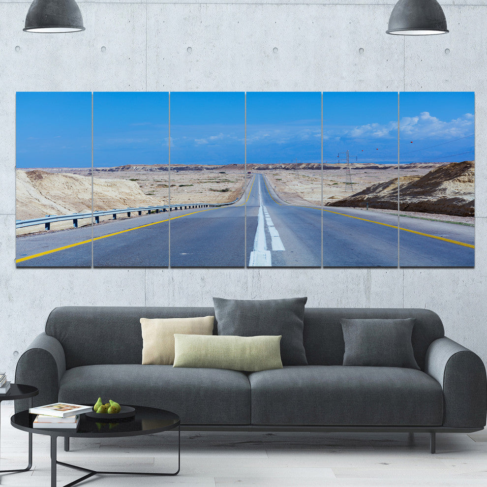 Beautiful Desert Road Israel, Landscape Canvas Art Print, 70"x28", 6 Panels