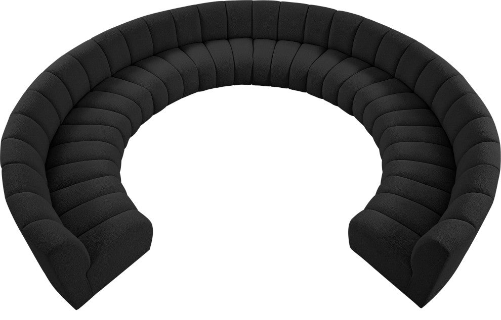 Infinity Black Boucle Fabric Upholstered Arc Shaped Modular Sectional, Black, 10-Piece, Arc-Shaped