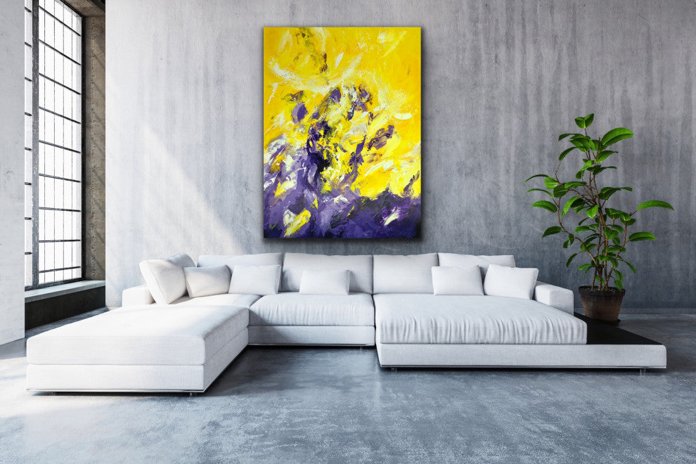 48"x36" Artwork "Ripened" Original yellow purple Modern abstract Painting