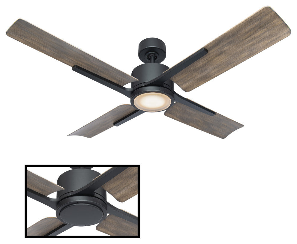 Cervantes 4-Blade Smart Ceiling Fan 56" Matte Black Dark Walnut, 2700K LED Kit