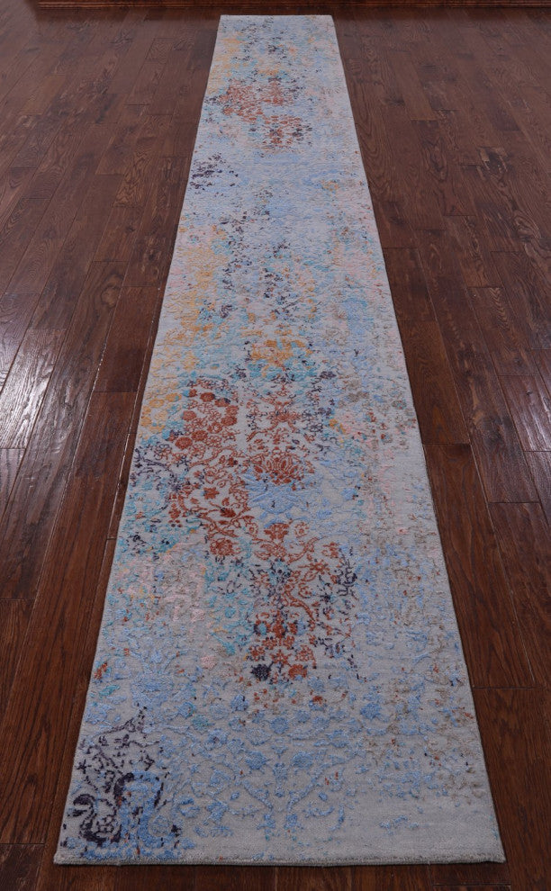 2' 5" X 17' 7" Runner Modern Handmade Wool and Silk Rug Q9265