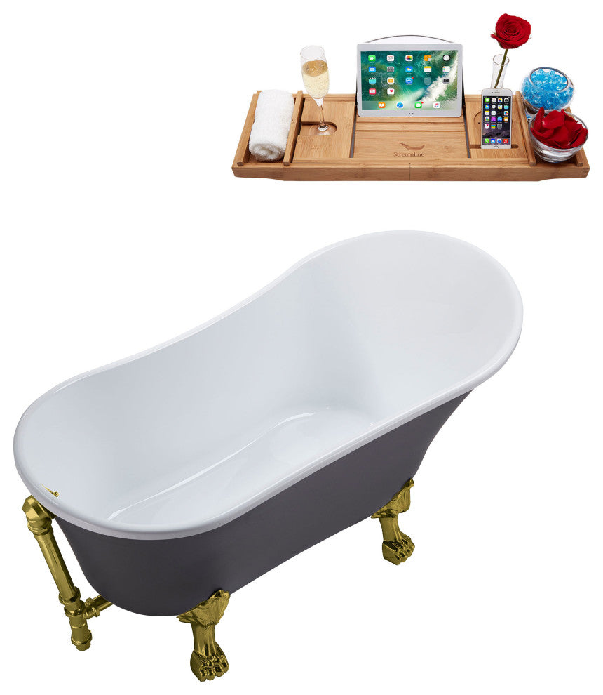 55" Streamline N355BGL-BGL Clawfoot Tub and Tray With External Drain