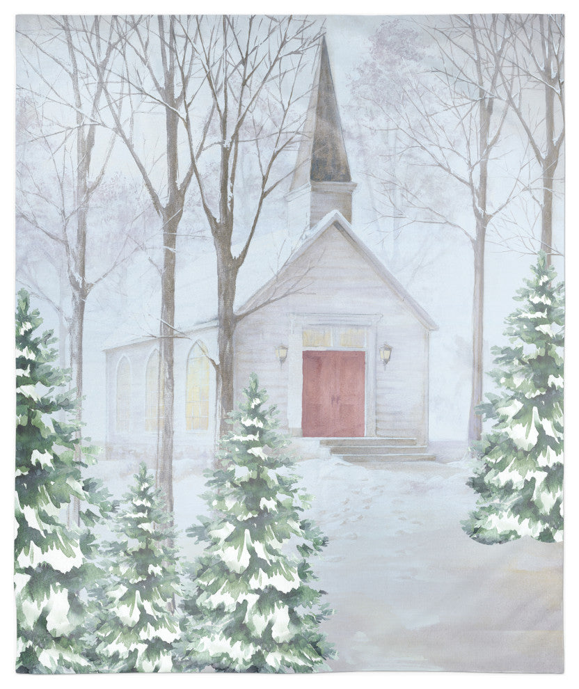 Snowy Church 50x60 Sherpa Fleece Blanket