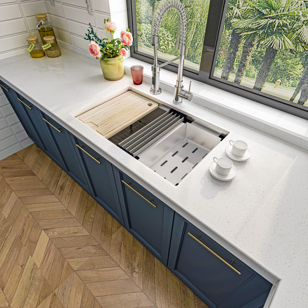 Sinber Single Bowl Kitchen Sink with 304 Stainless Steel Satin Finish, 30"x19" Workstation, Undermount
