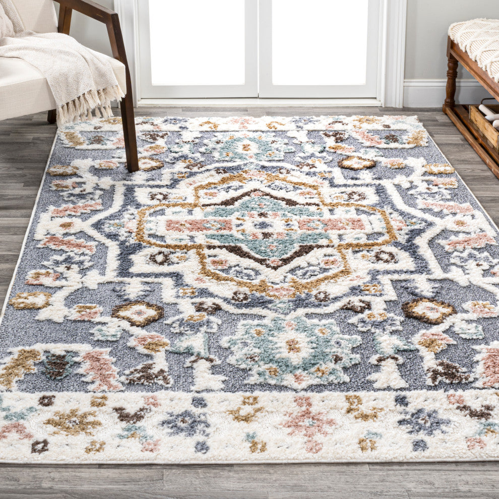 Aziza Persian Medallion High-Low Multi 3'x5' Area Rug