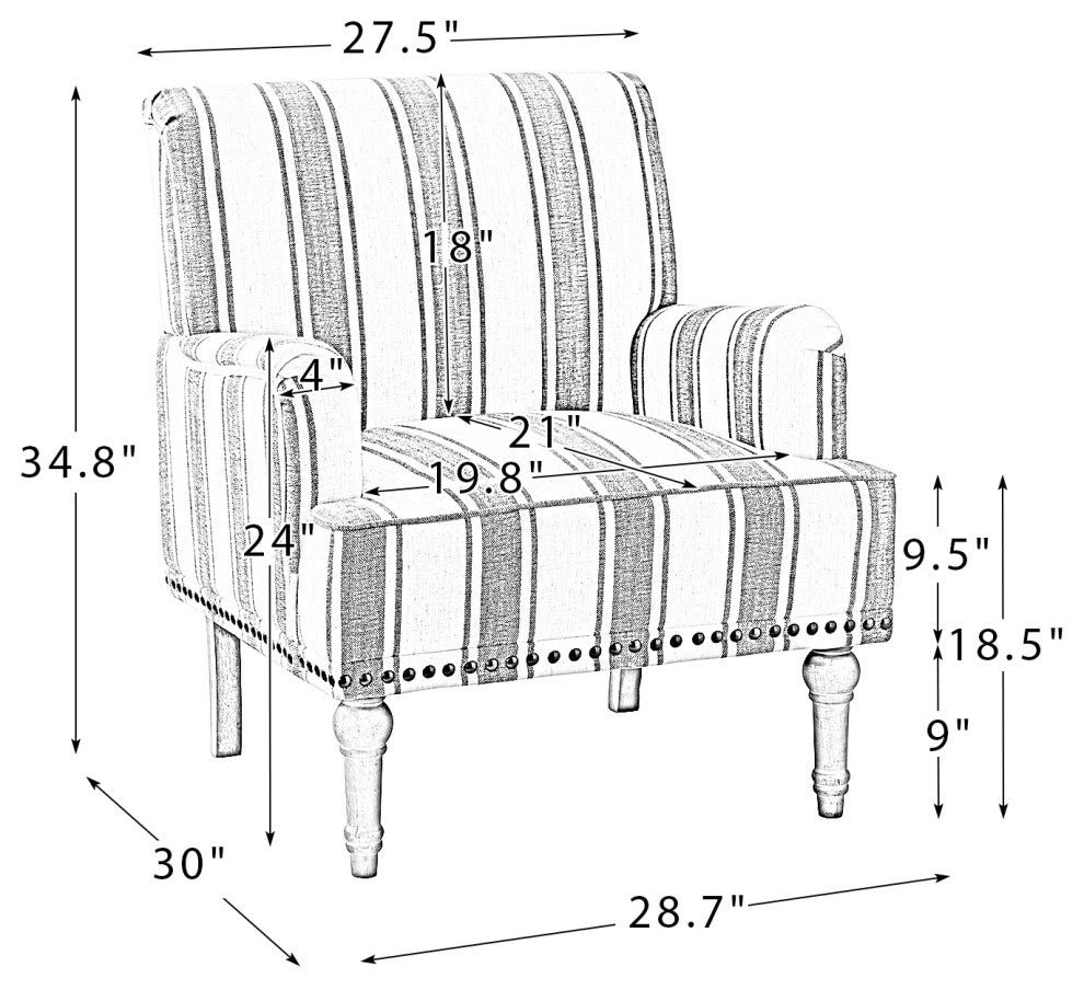 Comfy Living Room Armchair With Stripe Design, Black