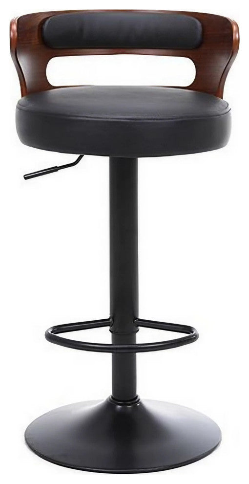 Minimalistic Black Leg Leather Bar Chair, Black, Dark Wood Backrest