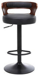 Minimalistic Black Leg Leather Bar Chair, Black, Dark Wood Backrest