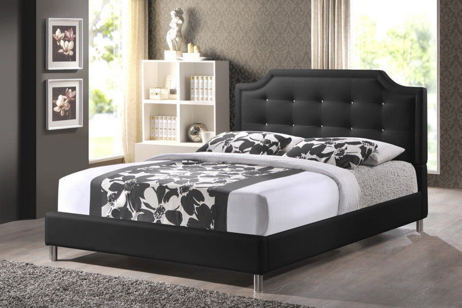Baxton Studio Carlotta Black Modern Bed With Upholstered Headboard, Queen