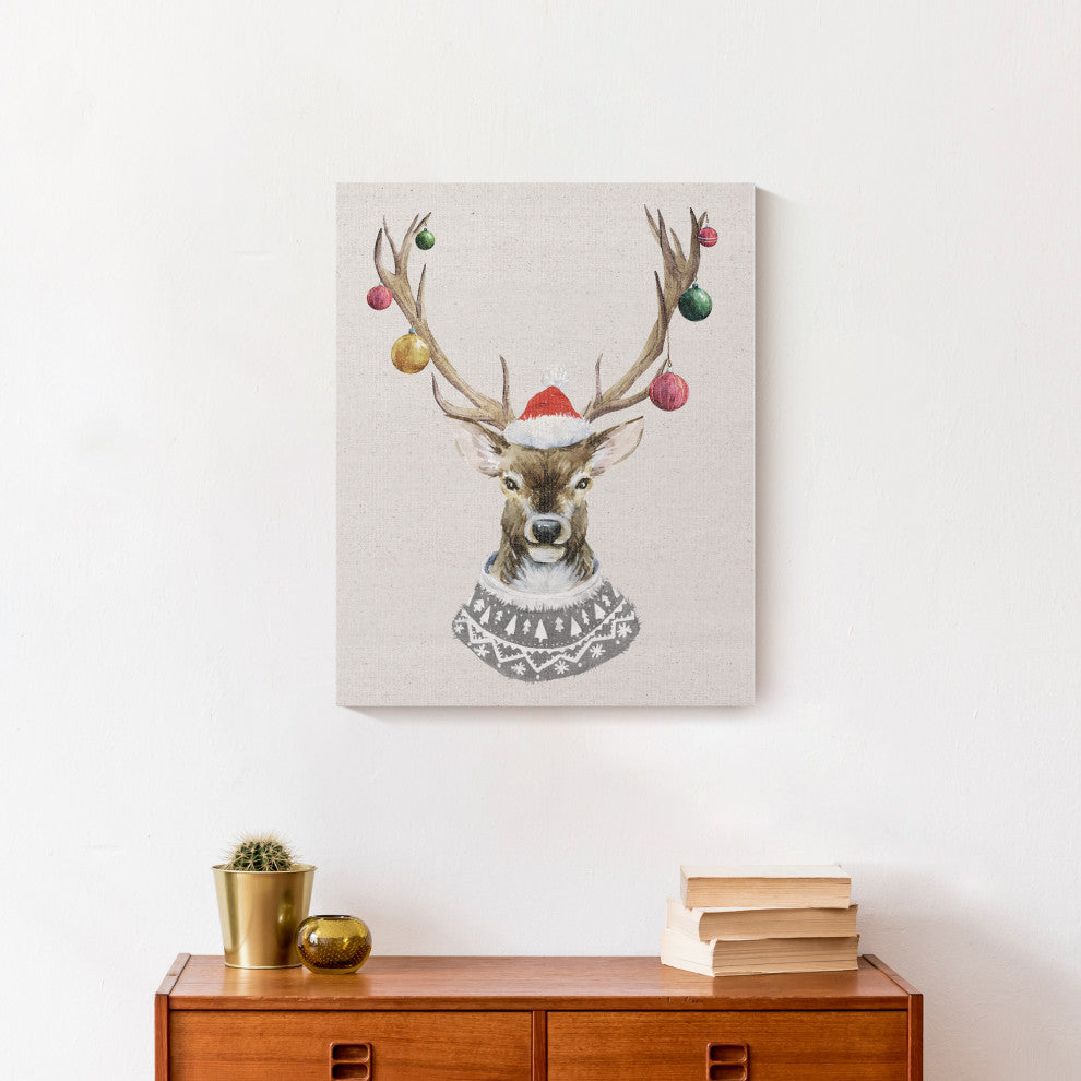 Christmas Deer Sweater 16x20 Canvas Wall Art