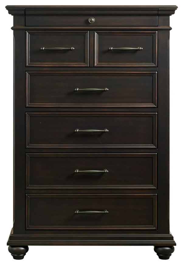 Maklaine Transitional Styled Wood 6-Drawer Chest in Black Finish