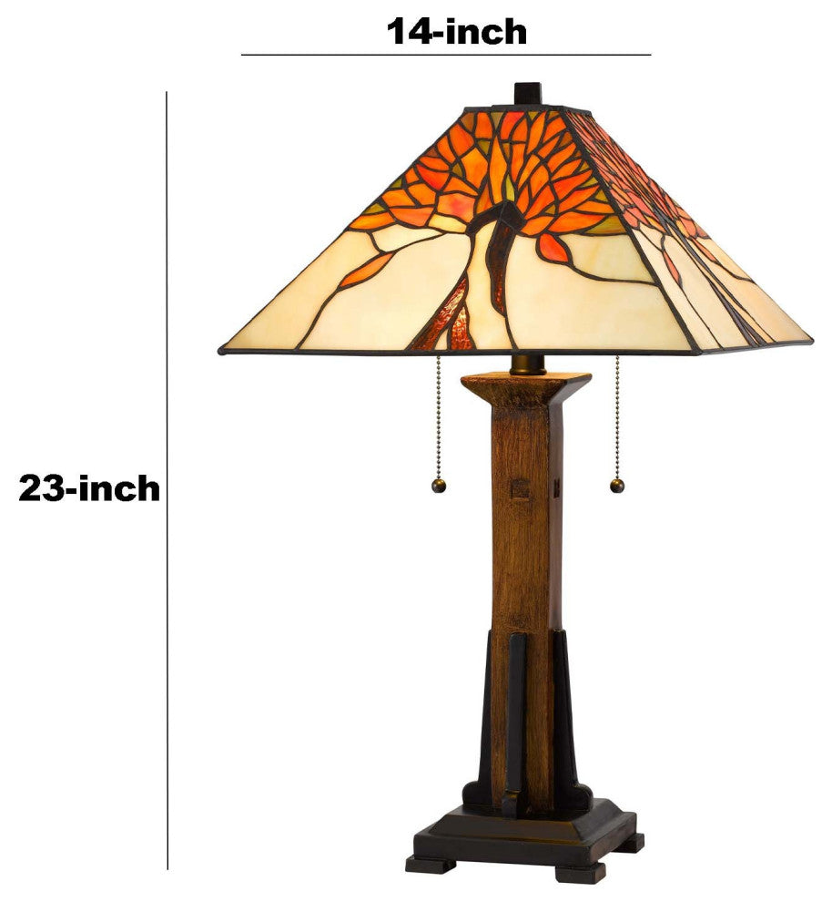Benzara BM241897 Table Lamp With Tiffany Shade and Floral Accent, Multicolor