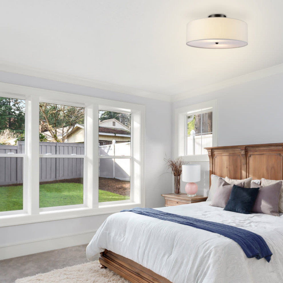 Globe Electric 60315 Kyle 2 Light 16"W Semi-Flush Drum Ceiling - Satin