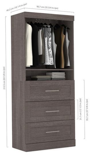 36" Storage Unit With 3-Drawer Set, Bark Gray