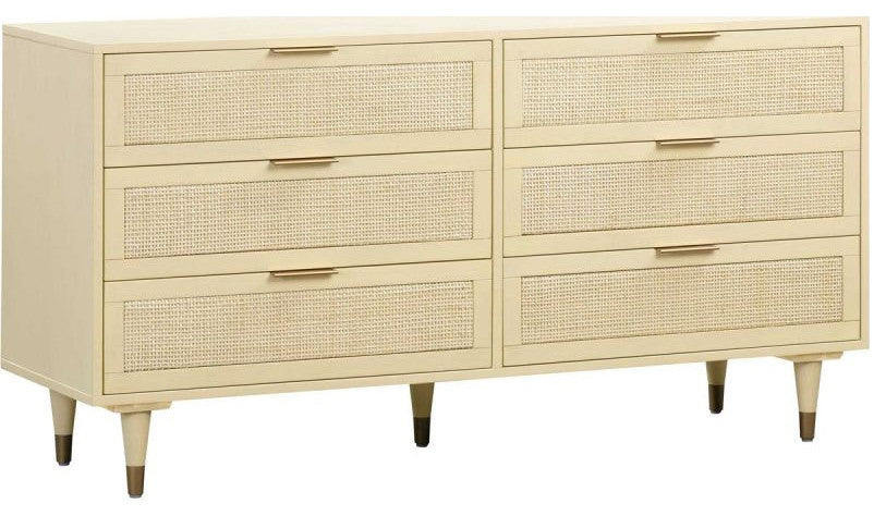Sierra 6 Drawer Dresser, Beach Rattan Cabinet, Jungle Wicker Chest, Buttermilk