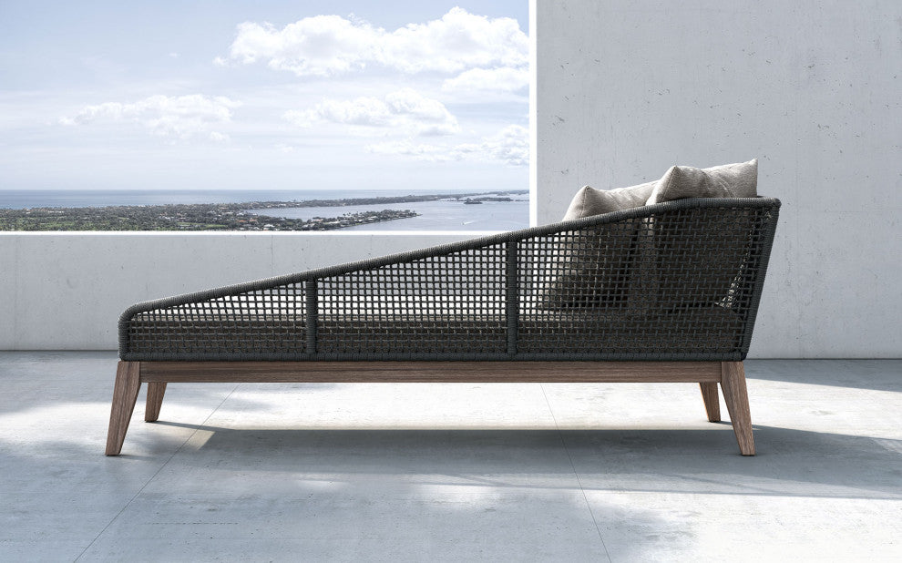 Netta Right Chaise, Dark Gray Cord and Weathered Eucalyptus