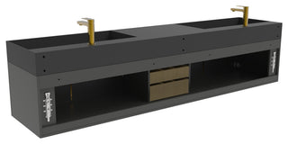 CastelloUSA Amazon 84" Wall Mounted Vanity Set, Black, Black Top, Gold Handles