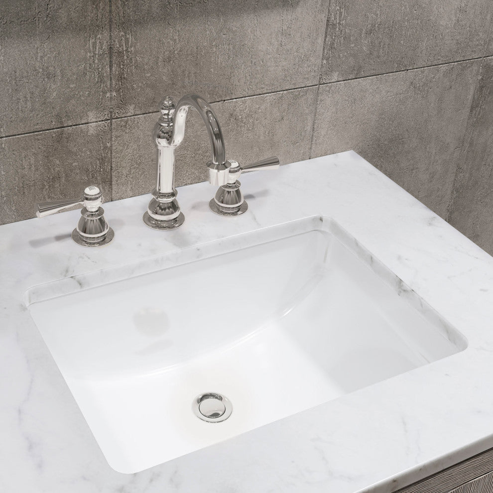 Hugo 30 Single Sink White Marble Countertop Vanity, Gray Oak With Hook Faucet