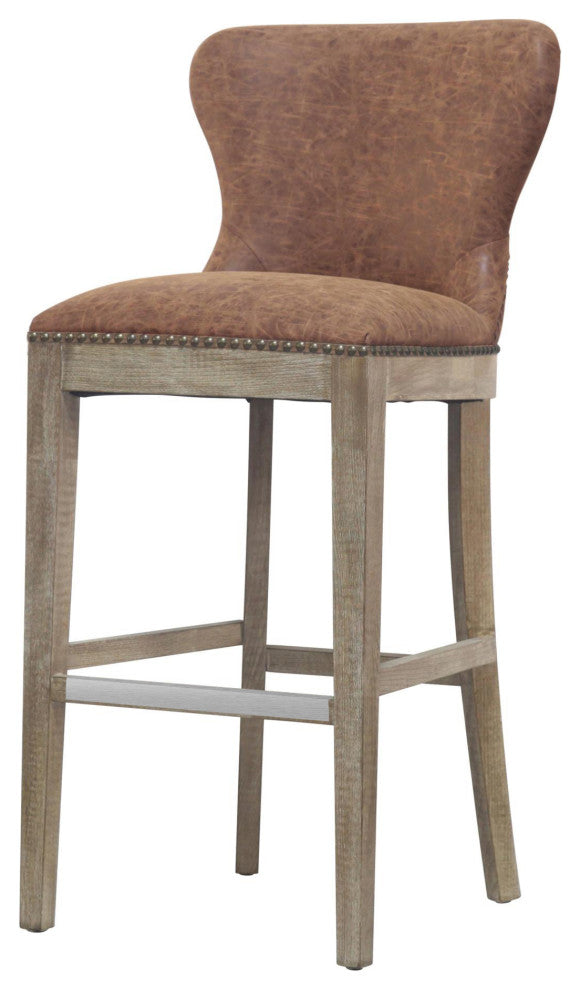 Dorsey Bar/ Counter Stool Drift Wood Legs, Nubuck Chocolate, Bar Stool, Faux Leather