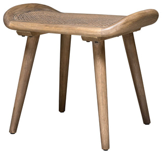 Casual Minimalist Solid Oak Bench Woven Rattan Cane Seat Vintage Style Scandi