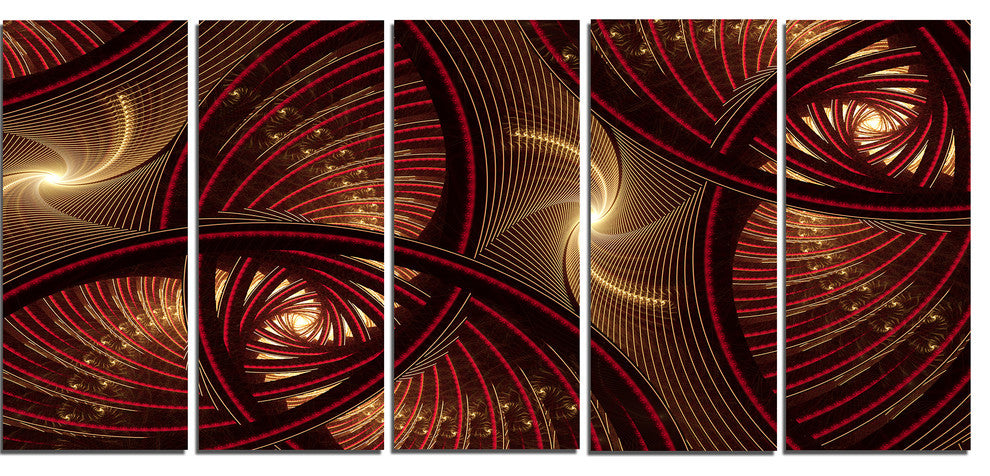 Brown Symmetrical Fractal Pattern, Floral Canvas Art Print, 60"x28", 5 Panels