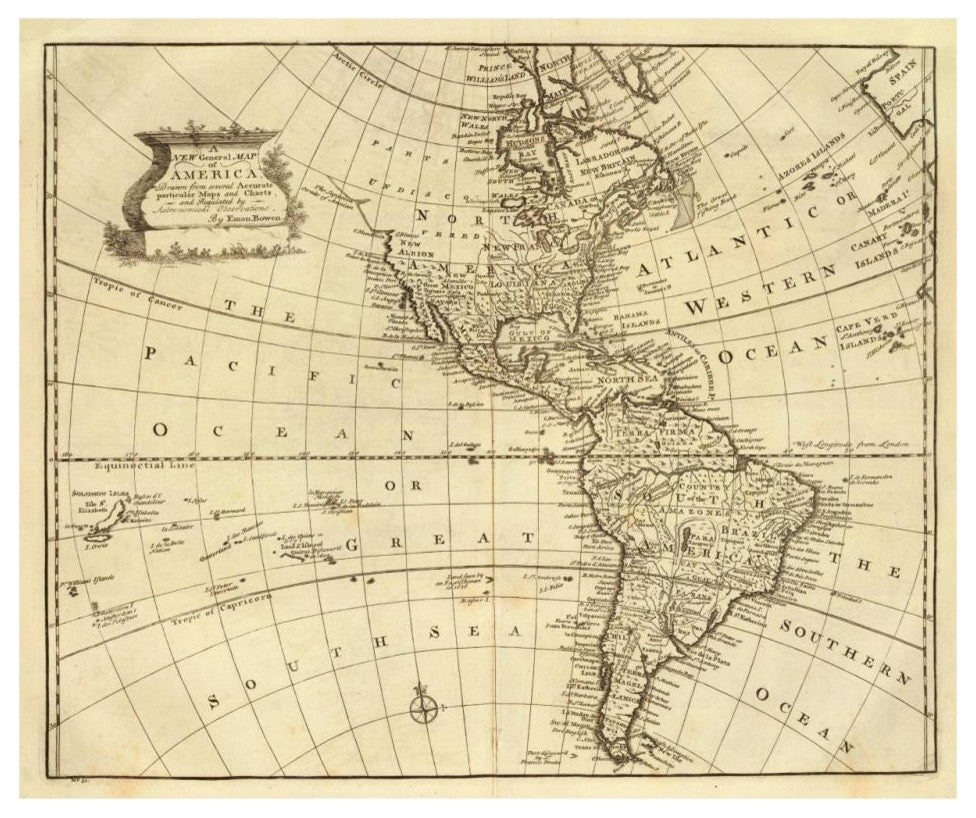 "America, 1747" Digital Paper Print by Emanuel Bowen, 32"x27"