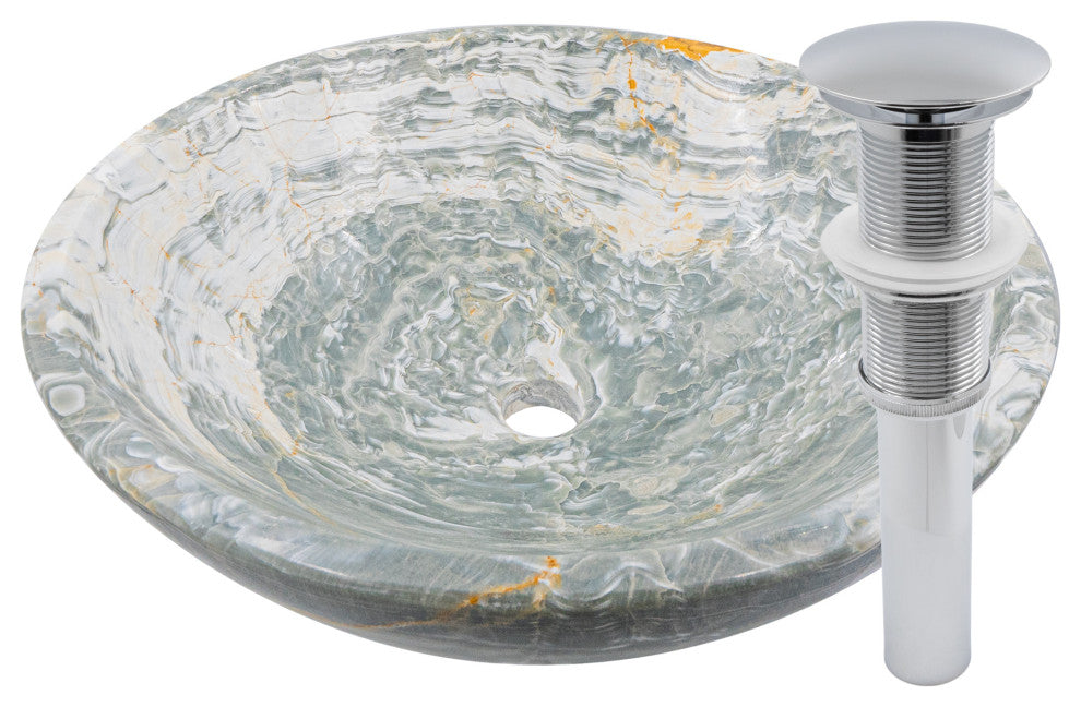 Novatto Blue Onyx Vessel Sink and Drain, Chrome
