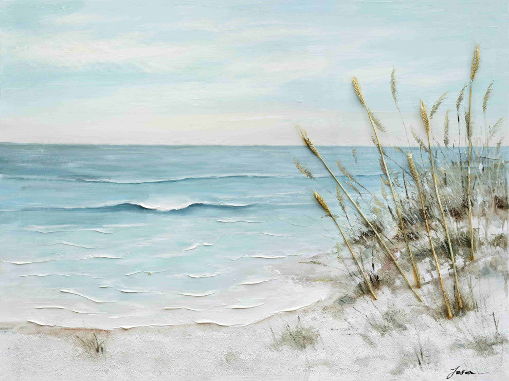 Coastal Beach Scene Hand-Painted Textured Canvas Art