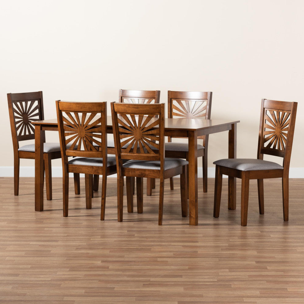 Loni Dining Collection, Gray/Walnut Brown, 7-Piece Dining Set