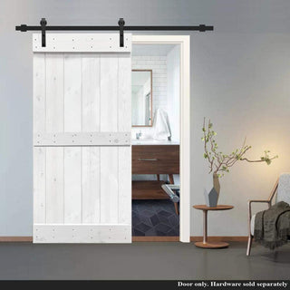 Stained Solid Pine Wood Sliding Barn Door, White, 30"x84", Mid-Bar