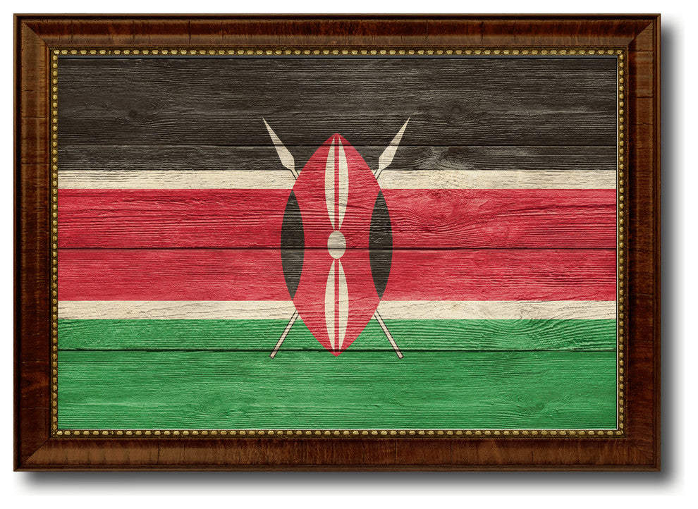 Kenya Country Textured Flag Print With Brown Gold Frame, 19"X27"