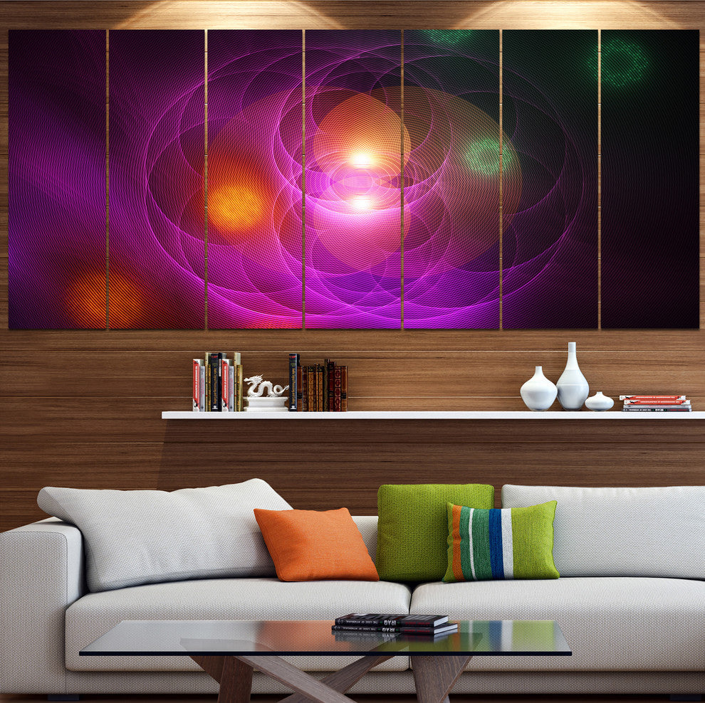 Merge Colored Spheres., Contemporary Canvas Art Print, 83"x32", 7 Panels