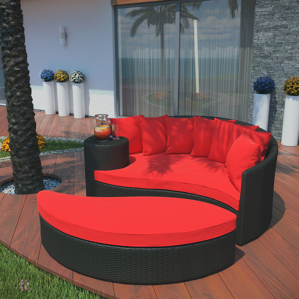 Modern Contemporary Outdoor Patio Rattan and Wicker Sofa Red