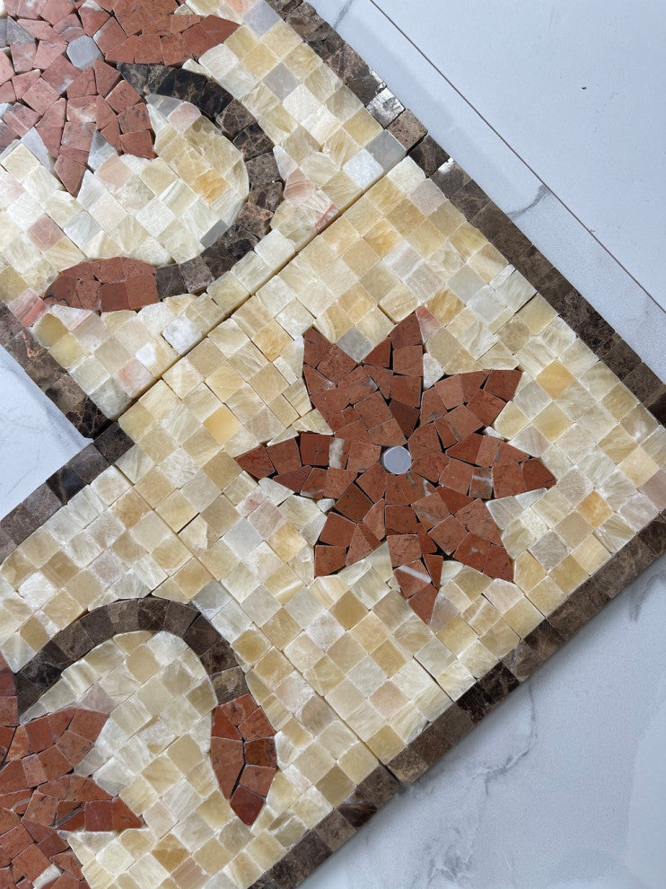 Marble Mosaic Border Listello Tile Fatsia Rojo 5.9x19.7 Polished, 1 piece