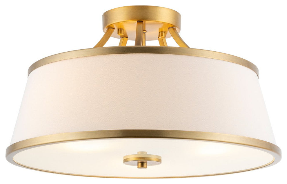Kira Home Zoey 18" Ceiling Light, White Fabric Shade, Warm Brass