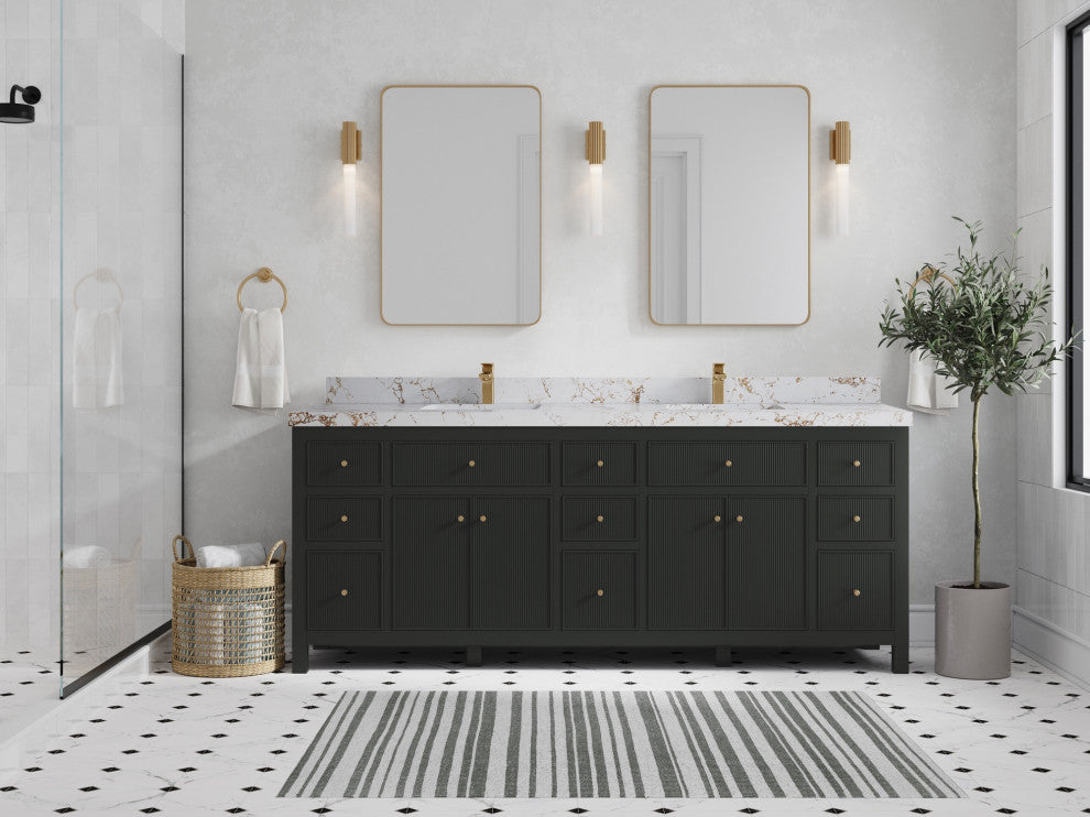 Sonoma 84" Double Sink Bath Vanity in Black Top, 2" Viola Gold