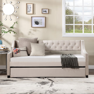 Gewnee Twin Size Upholstered Daybed with Trundle,Beige