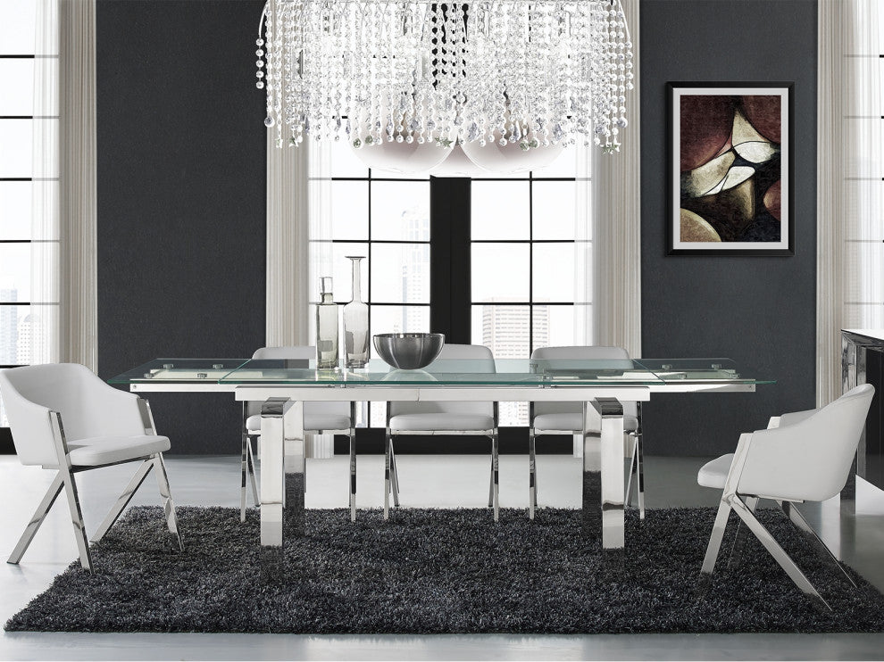 Casabianca Home Cloud Stainless Steel Extendable Dining Table