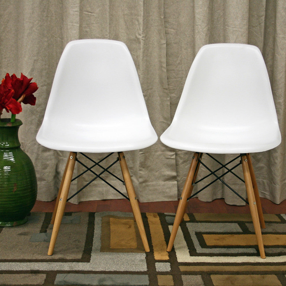Azzo White Plastic Mid-Century Modern Shell Chair, Set of 2