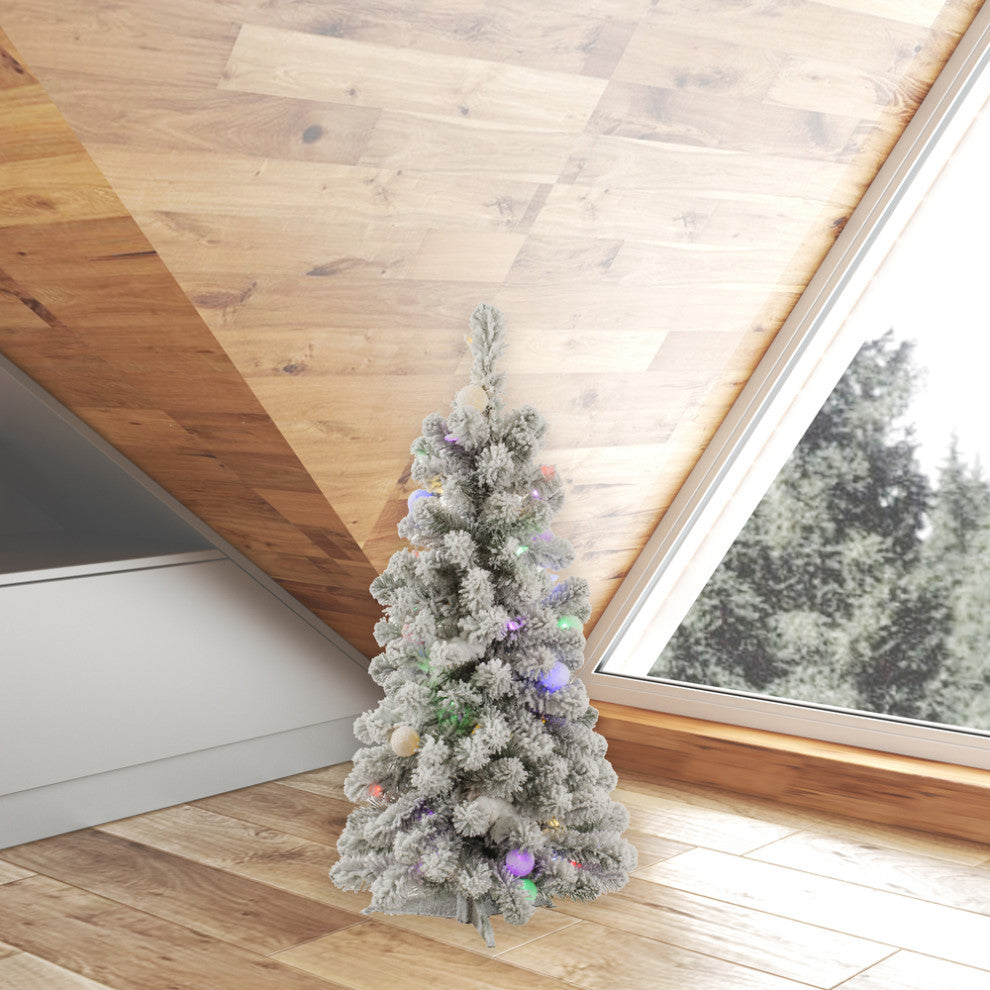 Vickerman Medium Flocked Kodiak Spruce Tree, 3', Multicolor Led Lights