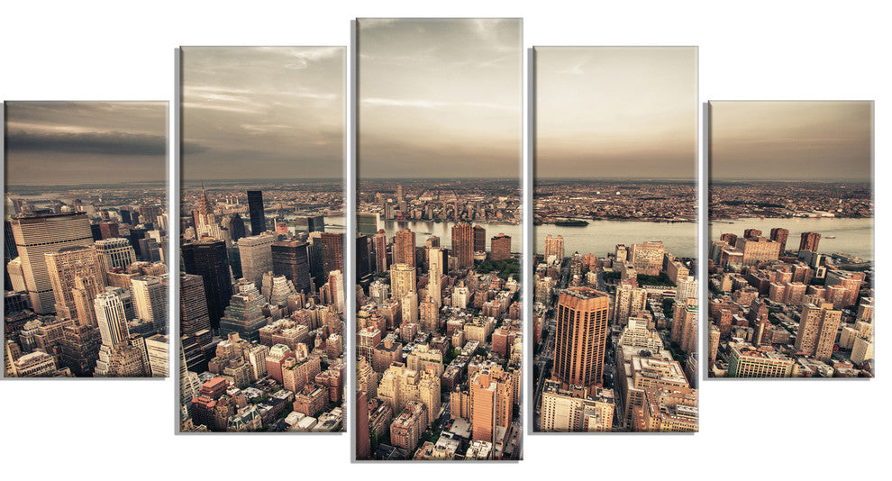 Manhattan Skyscrapers Aerial View, Cityscape Canvas Print, 60"x32", 5 Panels
