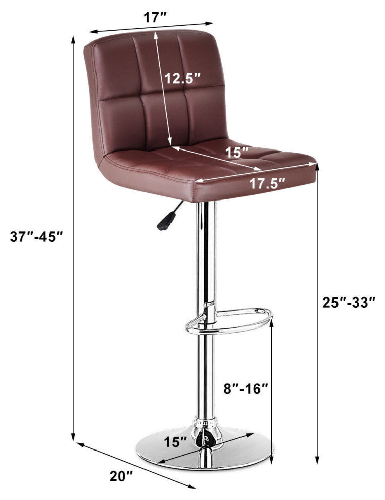 Costway Set Of 2 Bar Stools PU Leather Adjustable Barstool Swivel Brown