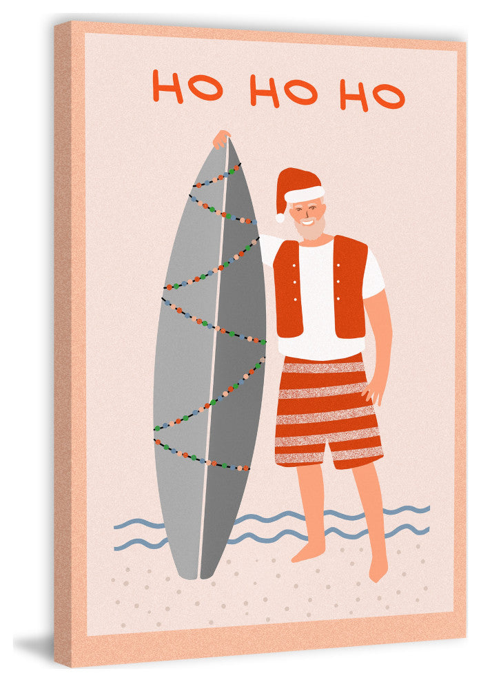 "Surfing Santa" Painting Print on Wrapped Canvas, 12x18