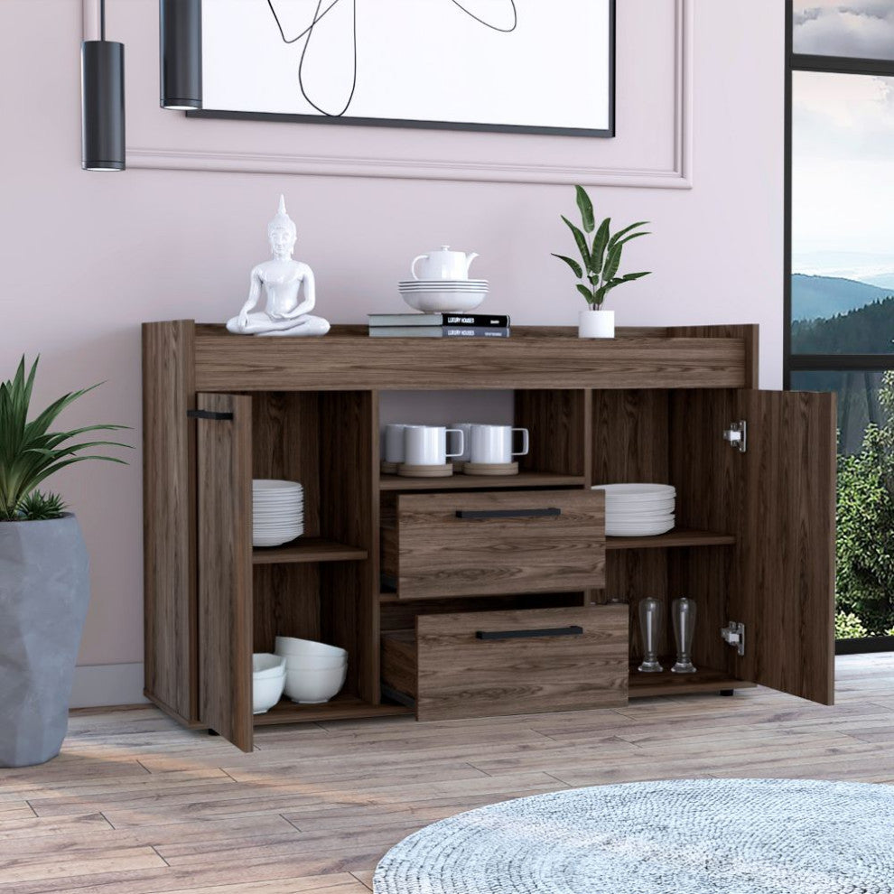 Ilumina Sideboard with 2 Cabinets, 2 Drawers, and 1 Open Shelf, Dark Walnut