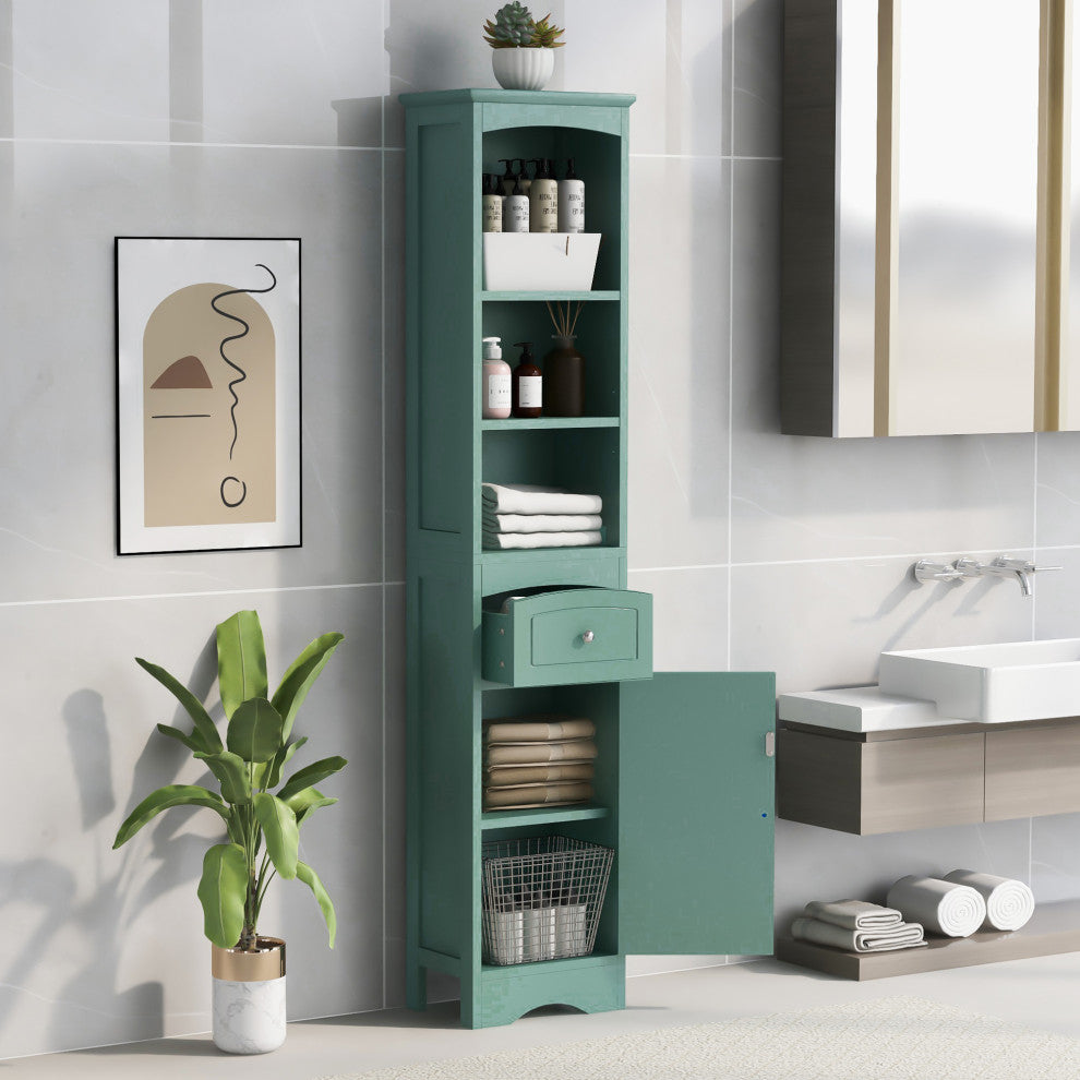 67" Tall Freestanding Bath Storage Cabinet, Adjustable Shelves